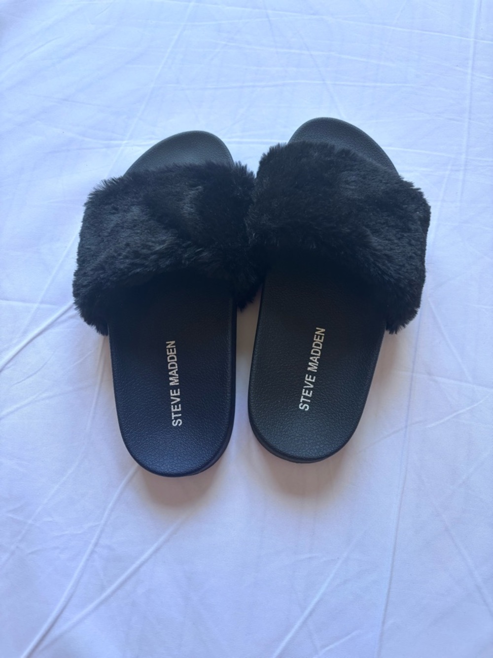 Steve Madden Black Faux Fur Slide Sandals